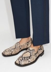 ME and EM Snake Print Chunky Square Toe Loafer in Cream/Tan/Black / women’s neutral reptile print loafers / womens animal effect leather shoes