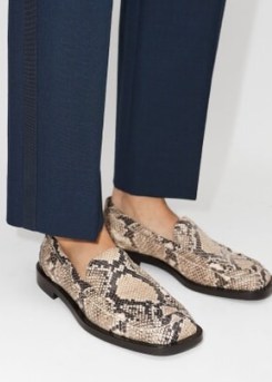 ME and EM Snake Print Chunky Square Toe Loafer in Cream/Tan/Black / women’s neutral reptile print loafers / womens animal effect leather shoes - flipped