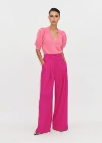 ME and EM Spring Twill Wide-Leg Trouser in Bright Rose ~ women’s pink trousers ~ tailored with relaxed fit and high waist