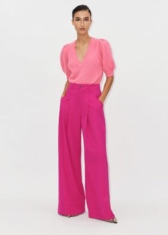 ME and EM Spring Twill Wide-Leg Trouser in Bright Rose ~ women’s pink trousers ~ tailored with relaxed fit and high waist - flipped