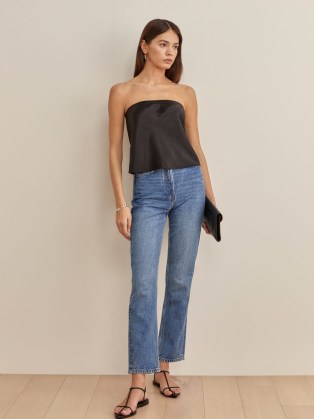 Reformation Lane Silk Top in Black / silky strapless tops / bandeau evening clothes - flipped