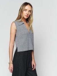 Reformation Sydney Cashmere Collared Sweater in Dark Grey | sleeveless sweaters | women’s knitted tops | womens knitwear fashion | side slits