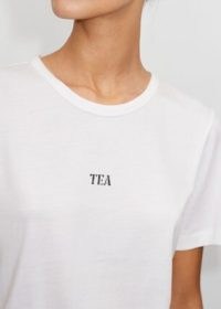 ME and EM Tea Graphic Tee in Fresh White / women’s slogan T-shirt / womens short sleeve round neck T-shirts