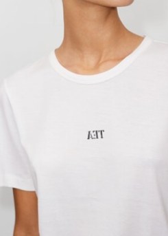 ME and EM Tea Graphic Tee in Fresh White / women’s slogan T-shirt / womens short sleeve round neck T-shirts - flipped
