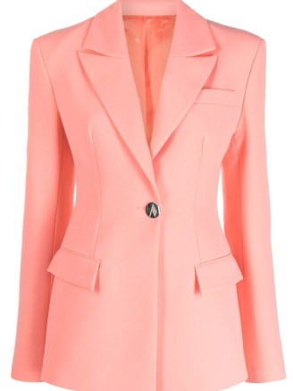 The Attico single-breasted blazer in salmon pink – women’s designer blazers – womens nipped in waist jackets – spring tailored clothing