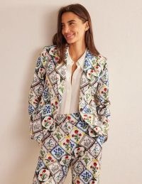 Boden The Somerset Cotton Blazer Ivory, Wild Bluebell / women’s floral blazers / womens flower print jackets / spring and summer clothes