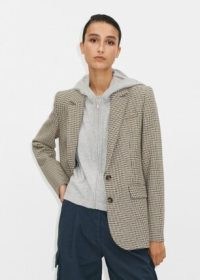 ME and EM Tomboy Longline Blazer in Navy/Cream/Toffee / women’s checked blazers / womens slim fit single breasted jackets / sustainable clothing