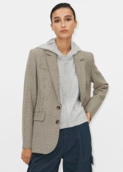 ME and EM Tomboy Longline Blazer in Navy/Cream/Toffee / women’s checked blazers / womens slim fit single breasted jackets / sustainable clothing - flipped