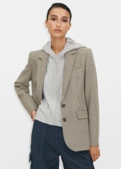 ME and EM Tomboy Longline Blazer in Navy/Cream/Toffee / women’s checked blazers / womens slim fit single breasted jackets / sustainable clothing