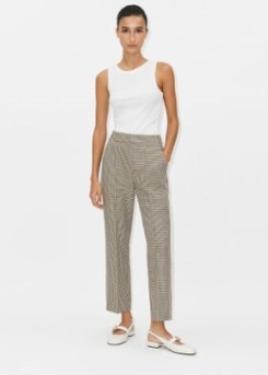 ME and EM Tomboy Micro Check Slim Crop Trouser in Navy/Cream/Toffee / women’s checked trousers / womens tailored check print clothing - flipped