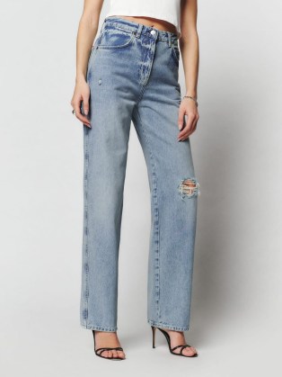 Reformation Val 90s Mid Rise Straight Jeans in Folsom | women’s blue denim fashion | ripped details - flipped