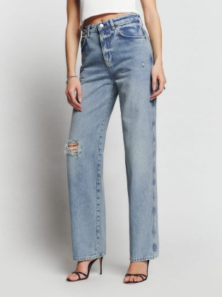 Reformation Val 90s Mid Rise Straight Jeans in Folsom | women’s blue denim fashion | ripped details