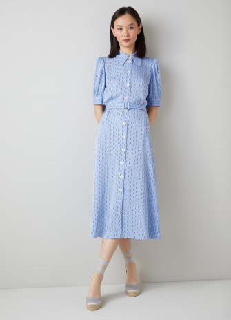 L.K. BENNETT Valerie Blue and Cream Graphic Diamond Print Shirt Dress ~ womens retro clothing ~ vintage inspired dresses