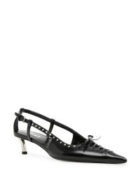 Versace Pin-Point laced pumps in black – studded lace detail cut out courts – designer court shoes with a sharp pointy toe – women’s luxury footwear –