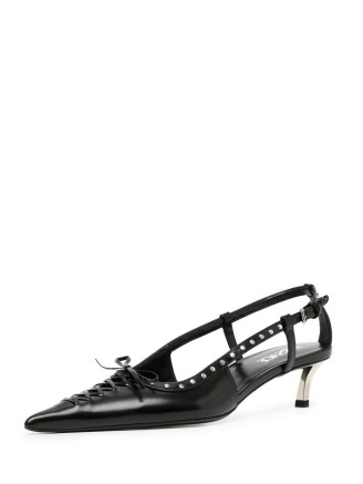 Versace Pin-Point laced pumps in black – studded lace detail cut out courts – designer court shoes with a sharp pointy toe – women’s luxury footwear – - flipped