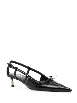 Versace Pin-Point laced pumps in black – studded lace detail cut out courts – designer court shoes with a sharp pointy toe – women’s luxury footwear –