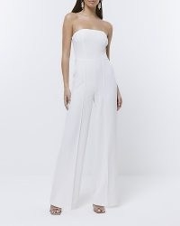 RIVER ISLAND WHITE BARDOT JUMPSUIT ~ women’s strapless jumpsuits ~ womens evening all-in-one clothes ~ party fashion