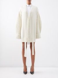 SA SU PHI Oversized ribbed-sleeve cashmere cardigan in white | women’s luxury knitwear | womens luxe tie waist cardigans