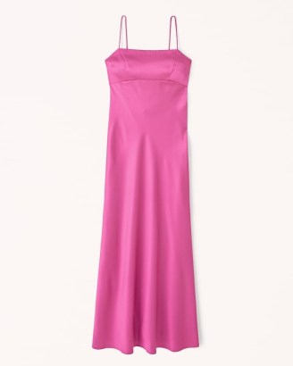 Abercrombie & Fitch Satin Cowl Back Slip Midi Dress in Dark Pink ~ skinny shoulder strap dresses ~ strappy evening fashion - flipped