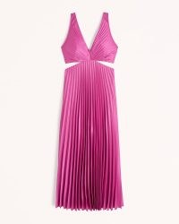 Abercrombie & Fitch Satin Pleated Cutout Maxi Dress in dark pink ~ side cut out dresses