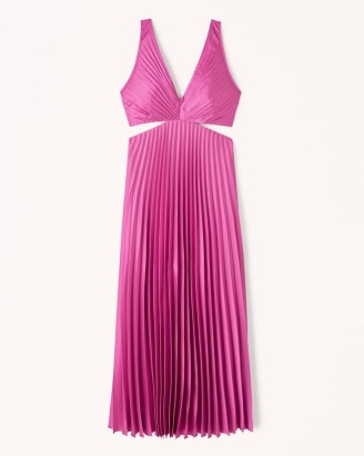 Abercrombie & Fitch Satin Pleated Cutout Maxi Dress in dark pink ~ side cut out dresses - flipped