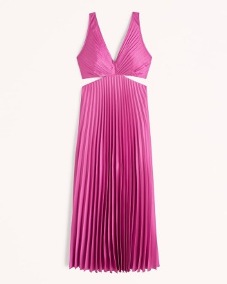 Abercrombie & Fitch Satin Pleated Cutout Maxi Dress in dark pink ~ side cut out dresses