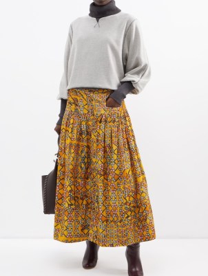 WIGGY KIT Cordy geometric-print corduroy skirt in yellow – printed cotton cord full skirts - flipped