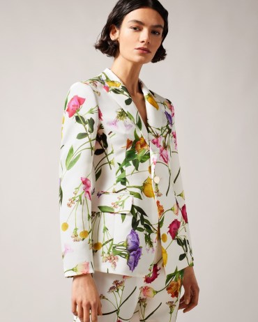 TED BAKER Ziaah Floral Slim Fit Suit Jacket in White / floral single breasted jackets / women’s occasion jackets - flipped