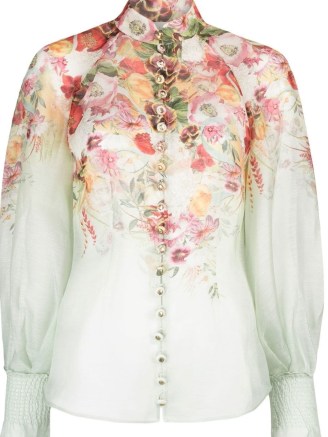 ZIMMERMANN Wonderland floral-print blouse / semi sheer high neck blouses - flipped