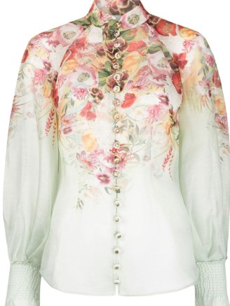 ZIMMERMANN Wonderland floral-print blouse / semi sheer high neck blouses