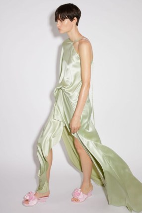 Acne Studios ASYMMETRIC SATIN DRESS Mint green ~ silky asymmetrical occasion dresses ~ women’s luxury fluid fabric event clothing ~ luxe one shoulder fashion - flipped