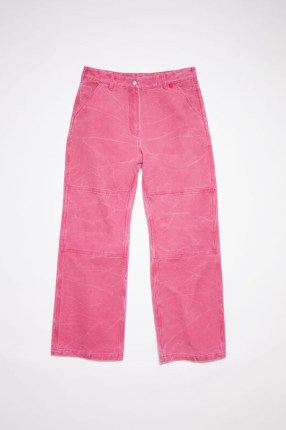 Acne Studios COTTON CANVAS TROUSERS UNISEX in Fuchsia pink ~ men and womne’s casual designer clothing - flipped