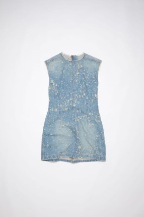 Acne Studios DENIM TUNIC DRESS in Mid blue | women’s sleeveless distressed detail mini dresses