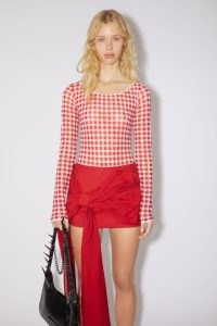 Acne Studios GINGHAM BODY SUIT in Cardinal red / women’s fitted check print bodysuits / womens checked fashion