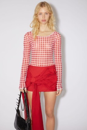 Acne Studios GINGHAM BODY SUIT in Cardinal red / women’s fitted check print bodysuits / womens checked fashion
