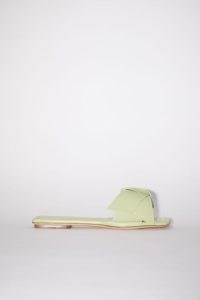 Acne Studios MUSUBI LEATHER SANDAL in Dusty green ~ women’s luxury square toe flats ~ luxe flat mules ~ womens front knot detail sandals