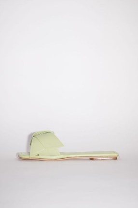 Acne Studios MUSUBI LEATHER SANDAL in Dusty green ~ women’s luxury square toe flats ~ luxe flat mules ~ womens front knot detail sandals - flipped
