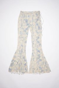 Acne Studios PRINTED TROUSERS in Blue/beige | women’s floral flares | womens luxury fashion | retro style daisy print flared pants | vintage inspired clothes
