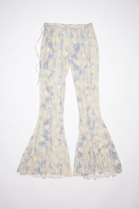 Acne Studios PRINTED TROUSERS in Blue/beige | women’s floral flares | womens luxury fashion | retro style daisy print flared pants | vintage inspired clothes - flipped