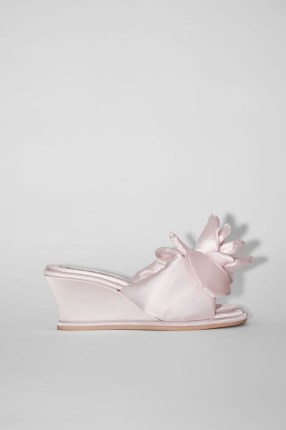 Acne Studios SATIN WEDGE SANDAL PALE PINK – luxe floral wedges – luxury wedged sandals – women’s designer mules – womens feminine shoes - flipped