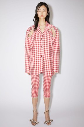 Acne Studios SINGLE-BREASTED BLAZER in Cardinal red ~ women’s oversized check print blazers ~ womens cut out detail jackets ~ gingham clothes ~ checked clothing