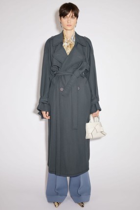 Acne Studios TRENCH COAT in Grey | women’s belted longline relaxed fit coats - flipped