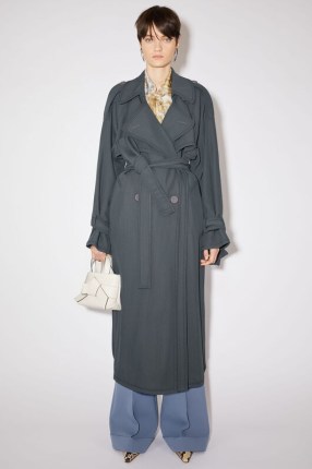 Acne Studios TRENCH COAT in Grey | women’s belted longline relaxed fit coats