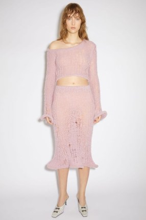 Acne Studios WOOL BLEND SKIRT in Dusty pink | sheer knitted skirts | women’s designer clothing | luxury knitwear fashion - flipped