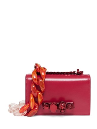 Alexander McQueen mini Jewelled skull satchel bag in dark red ~ designer crossbody bags ~ small luxury crystal embellished handbags