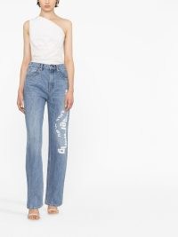Alexander Wang logo-print straight-leg jeans in vintage light indigo ~ women’s designer denim clothes