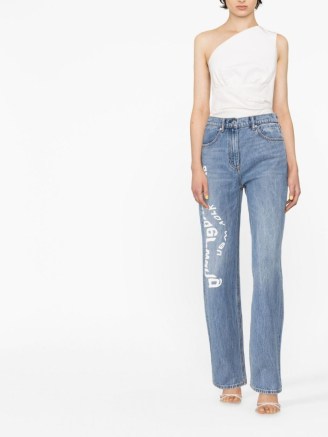 Alexander Wang logo-print straight-leg jeans in vintage light indigo ~ women’s designer denim clothes - flipped