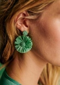 Sézane AÉLIE EARRINGS Sea Green / floral raffia drops / women’s summer jewellery / feminine accessories