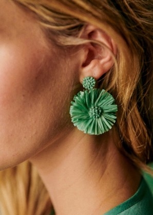 Sézane AÉLIE EARRINGS Sea Green / floral raffia drops / women’s summer jewellery / feminine accessories - flipped