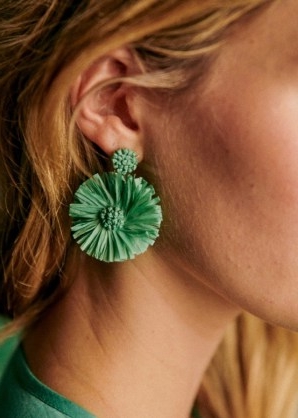 Sézane AÉLIE EARRINGS Sea Green / floral raffia drops / women’s summer jewellery / feminine accessories